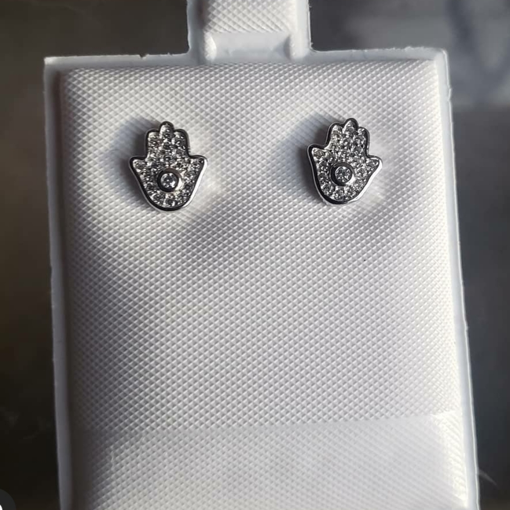 Sterling Silver Hamsa studs w CZ